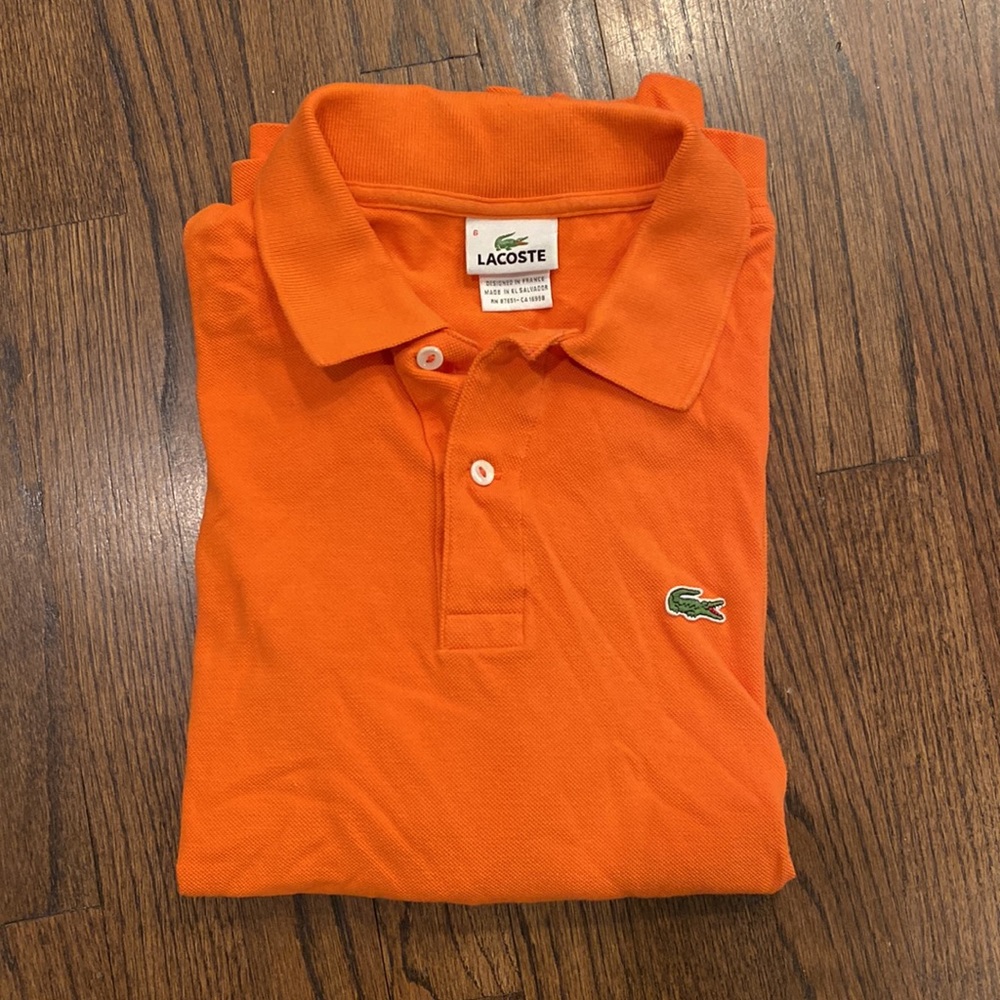 Lacoste mens orange polo shirt, size 6